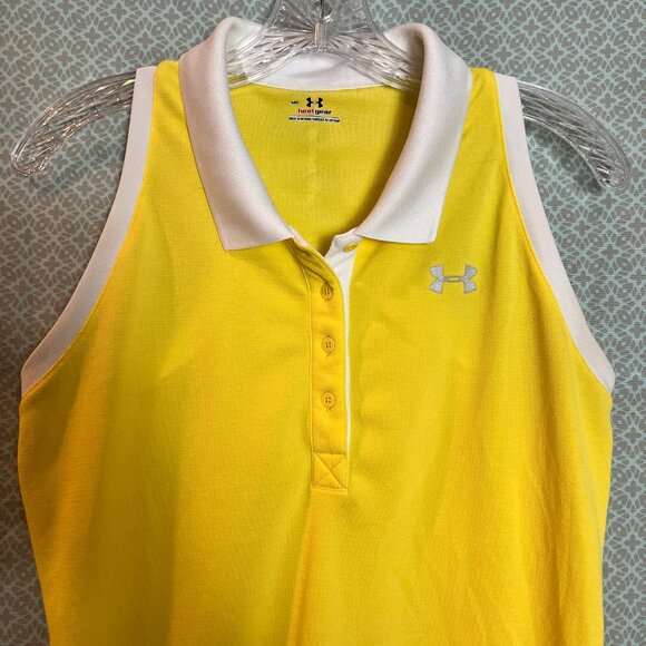 Women's Yellow Under Amour Sleeveless Knit collared Polo shirt Size M - Picture 6 of 7